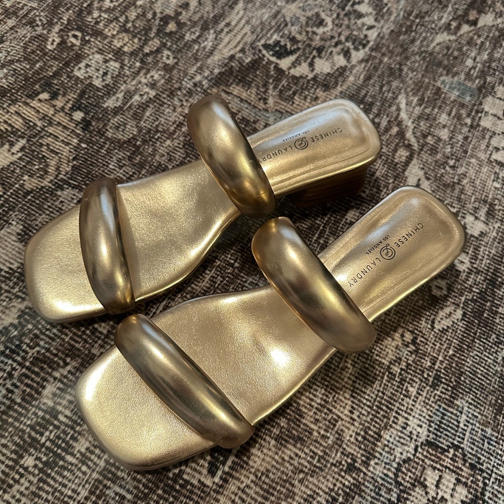 Chinese Laundry Gold Heeled Sandals with Metallic Finish